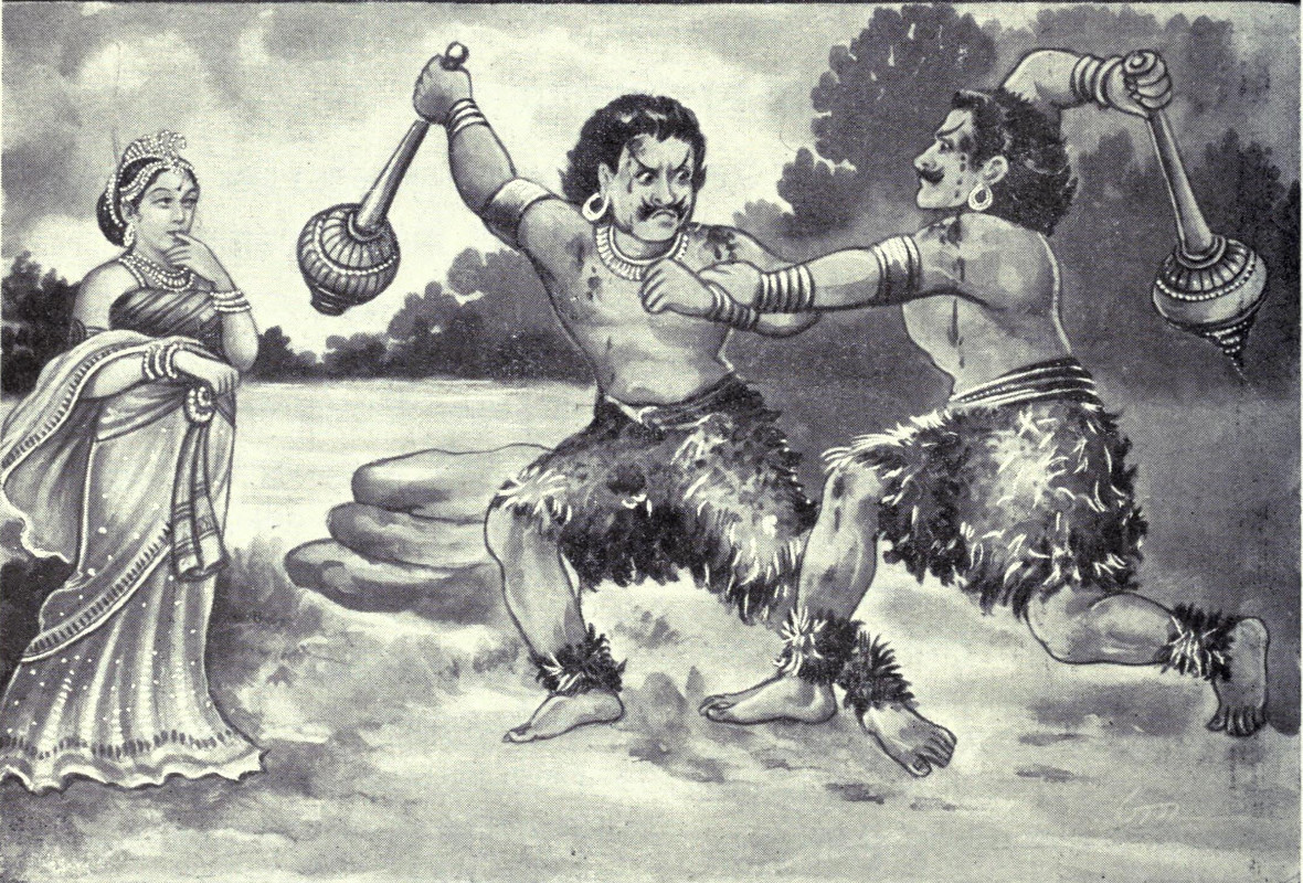 The asuras Sunda and Upasunda fighting over the apsara Tilottama